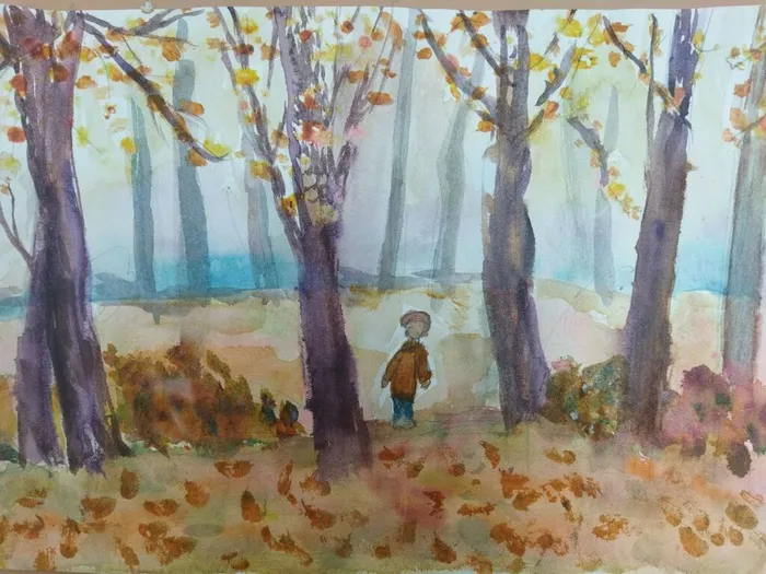 Линник Элина 8 лет. Осень в парке. Акварель