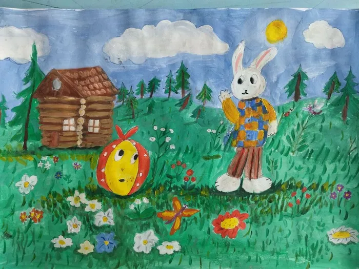 Иллюстрация к сказке - Колобок- Гуашь Гапонова София  8 лет