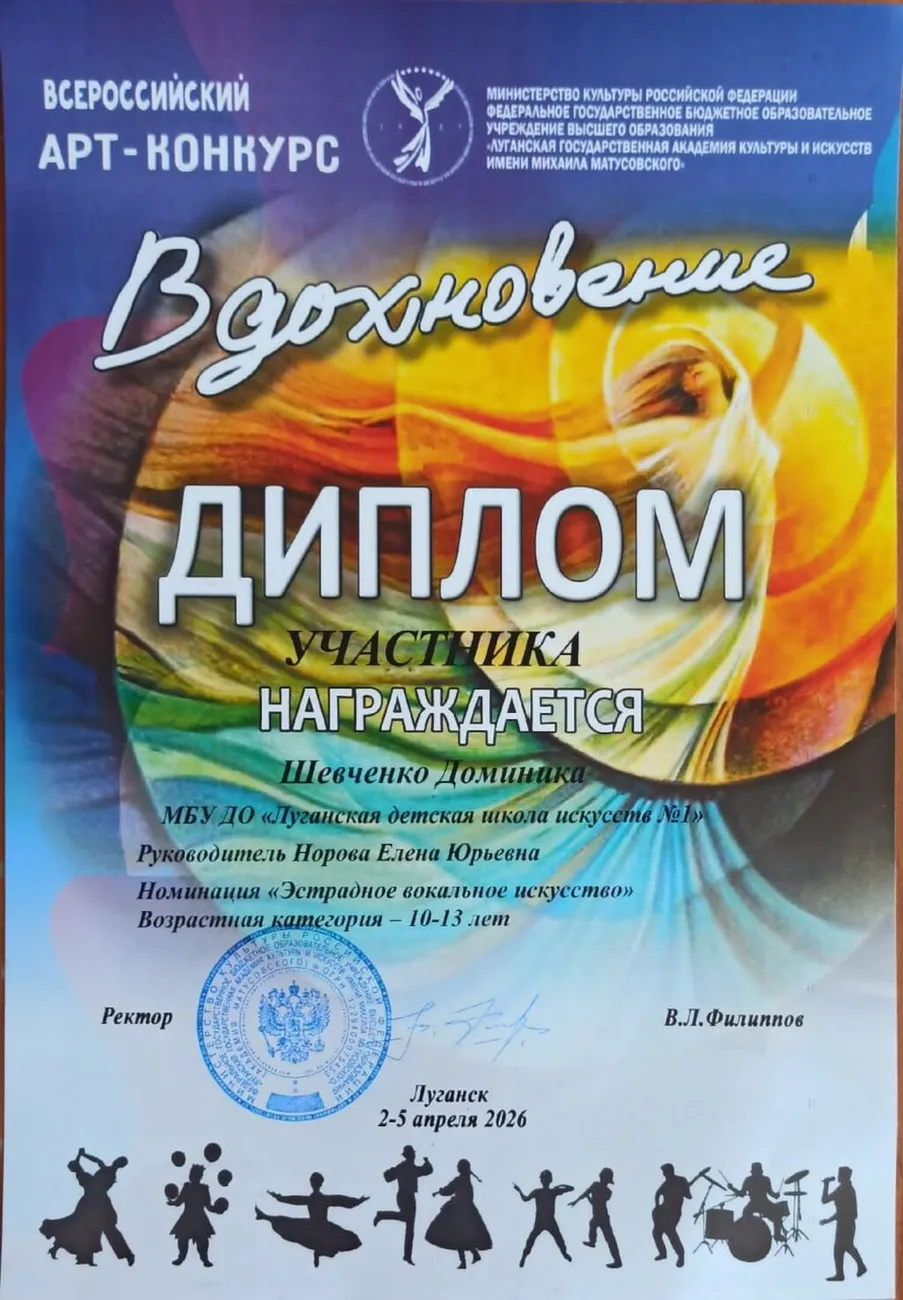 Шевченко Доминика - диплом участника