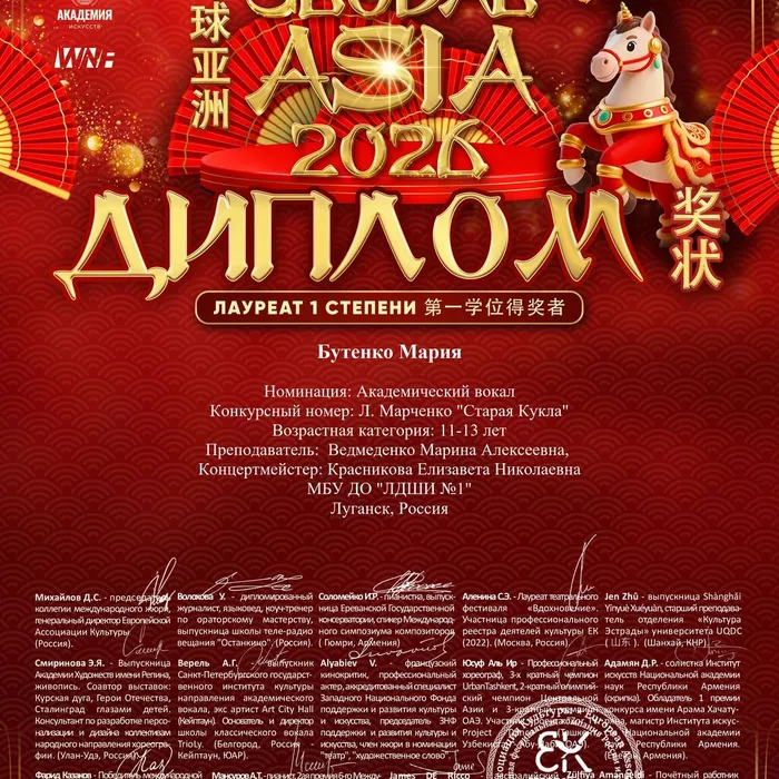 Поздравляем победителей Международного конкурс-фестиваля «Global Asia 2026» Москва – Пекин